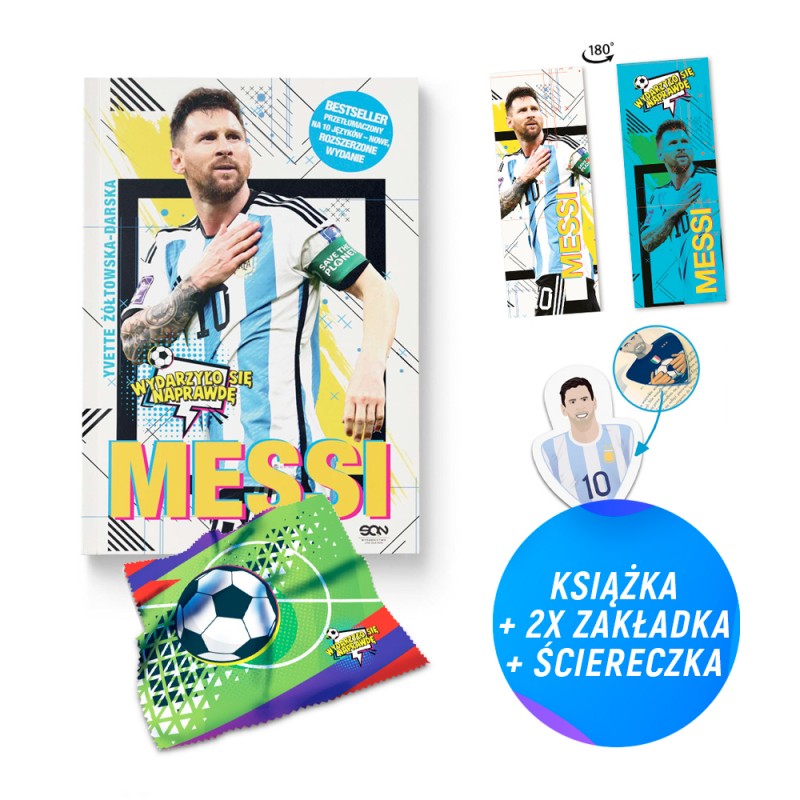Pakiet: Messi. Mały chłopiec, który został wielkim piłkarzem (książka + zakładka głowa + ściereczka + zakładka gratis)