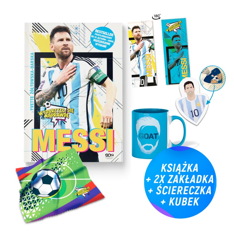 Pakiet: Messi. Mały chłopiec, który został wielkim piłkarzem (książka + kubek + zakładka głowa + ściereczka + zakładka gratis)