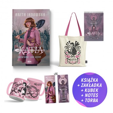 Pakiet: Katia. Cmentarne love story + Kubek różowy 360ml + Torba różowa + Notes (książka + kubek + torba + notes + zakładka)