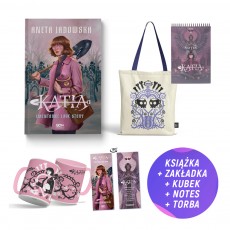 Pakiet: Katia. Cmentarne love story + Kubek różowy 360ml + Torba fioletowa + Notes (książka + kubek + torba + notes + zakładka)