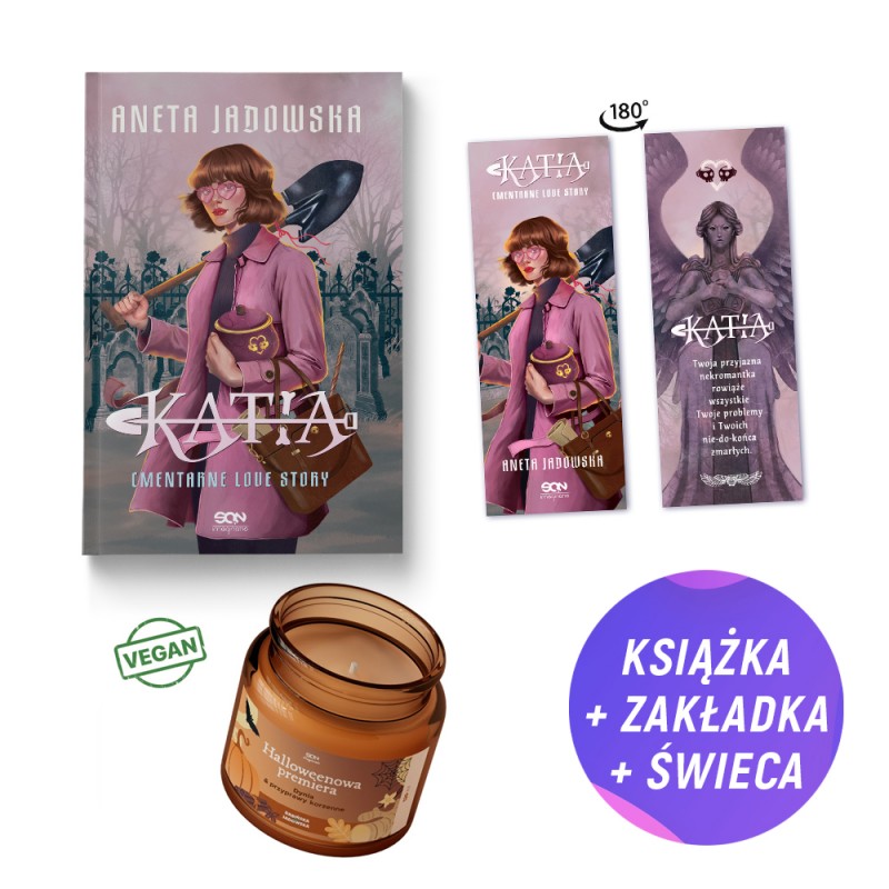 Pakiet: Katia. Cmentarne love story + Świeca sojowa Halloweenowa dynia i przyprawy korzenne (książka + świeca + zakładka gratis)