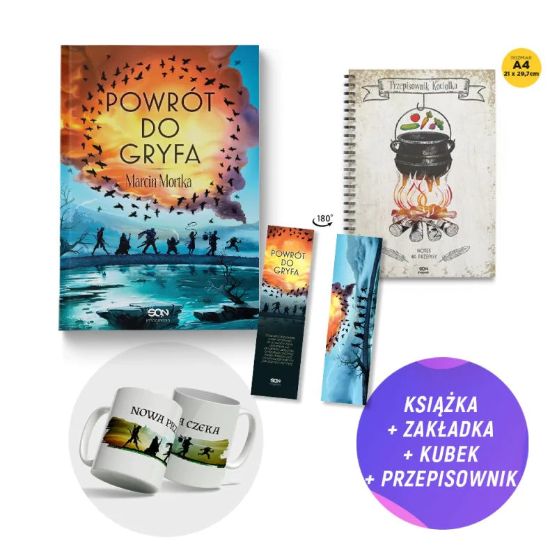 Pakiet: Powrót do Gryfa + Przepisownik Kociołka + Kubek z drużyną Kociołka (książka + notes + kubek + zakładka gratis)