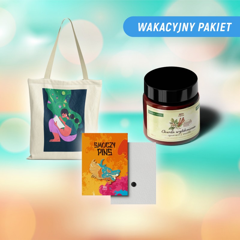 Pakiet: Świeca sojowa (120ml) Chwila wytchnienia + Torba + Smoczy pins