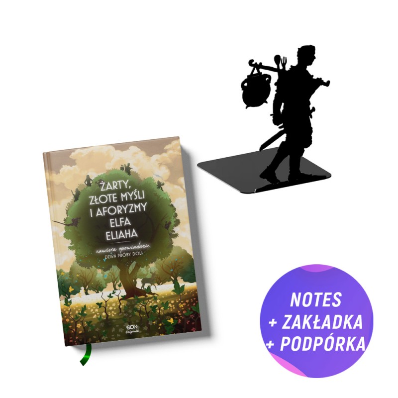 Pakiet SQN Originals: Złote myśli, żarty i aforyzmy elfa Eliaha (książka do notowania + podpórka na książki Kociołek)