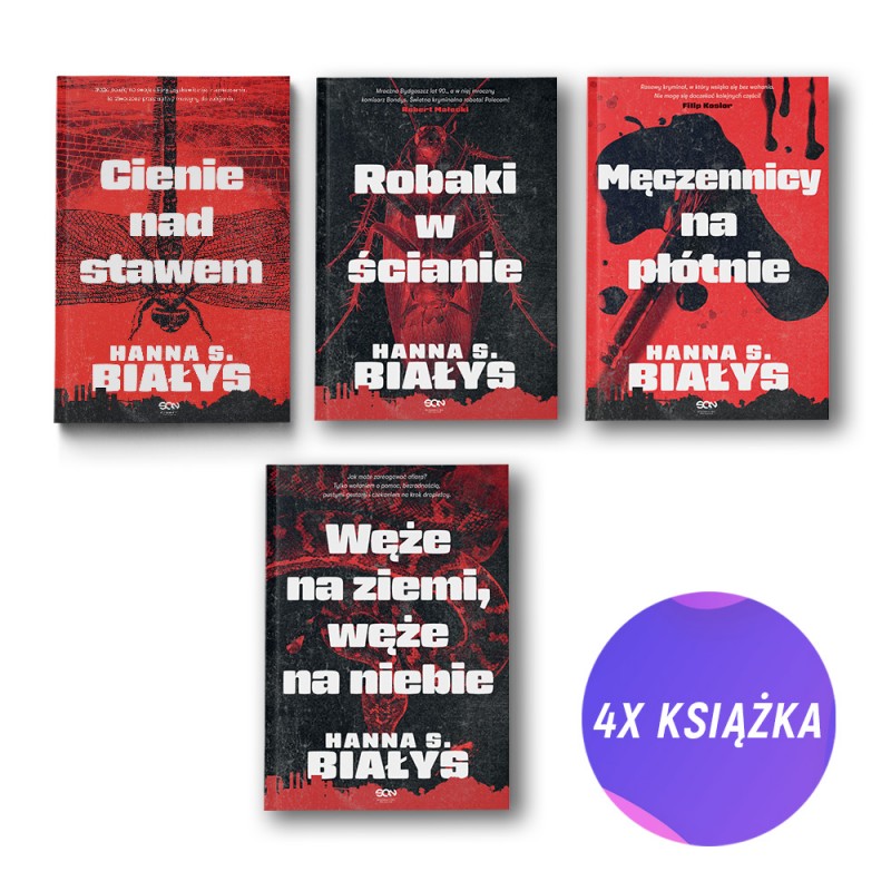 Pakiet: Cienie nad stawem + Węże na ziemi, węże na niebie + Męczennicy na płótnie + Robaki w ścianie (4x książka) Pakiet: Cienie nad stawem + Węże na ziemi, węże na niebie + Męczennicy na płótnie + Robaki w ścianie (4x książka)
