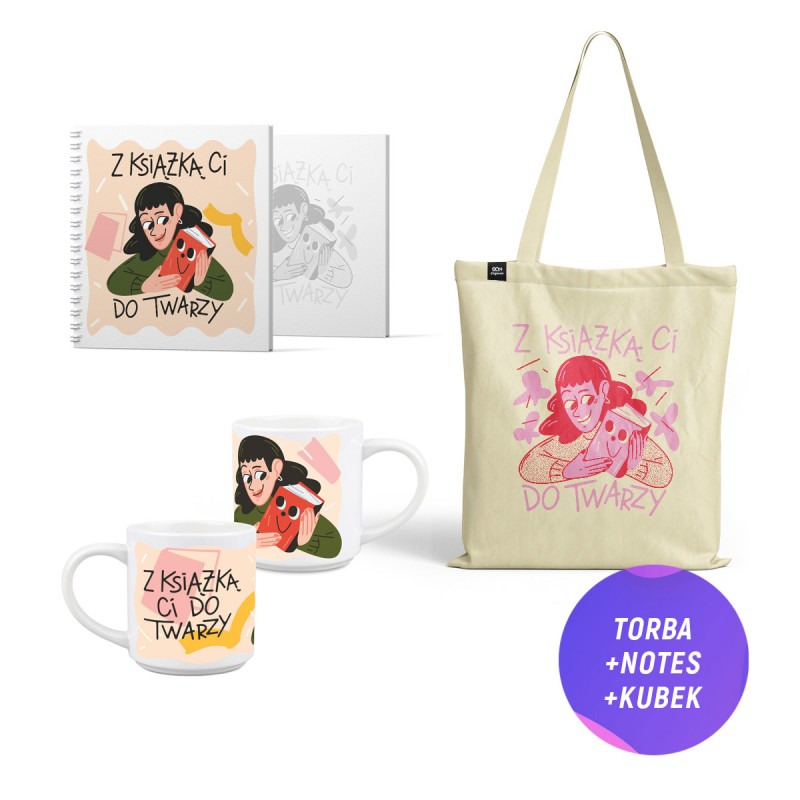 Z książką Ci do twarzy DLA NIEJ Torba bawełniana + Notes kwadratowy + Kubek dla niej