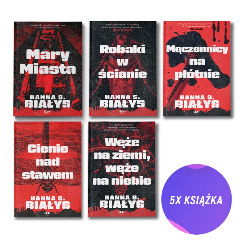 Pakiet: Mary Miasta + Cienie nad stawem + Węże na ziemi, węże na niebie + Męczennicy na płótnie + Robaki w ścianie (5x książka)