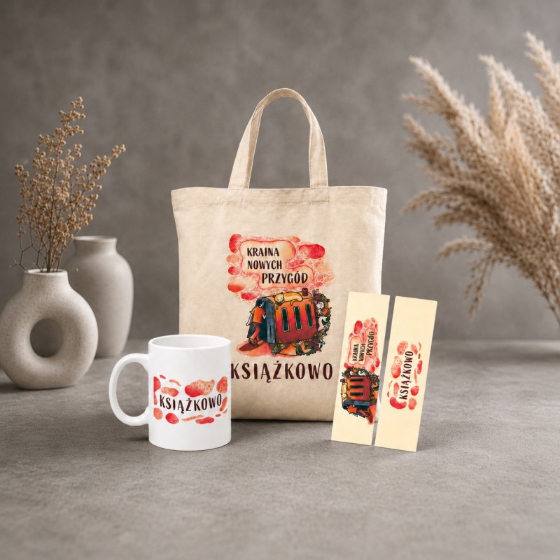 Zestaw KSIĄŻKOWO: (torba bawełniana Agnieszka Delew + kubek 330ml biały Agnieszka Delew + zakładka papierowa)