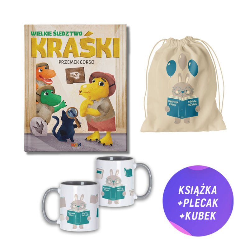 Wielkie śledztwo Kraśki (książka + worek plecak Odkrywam strony nowych przygód + kubek z królikiem)