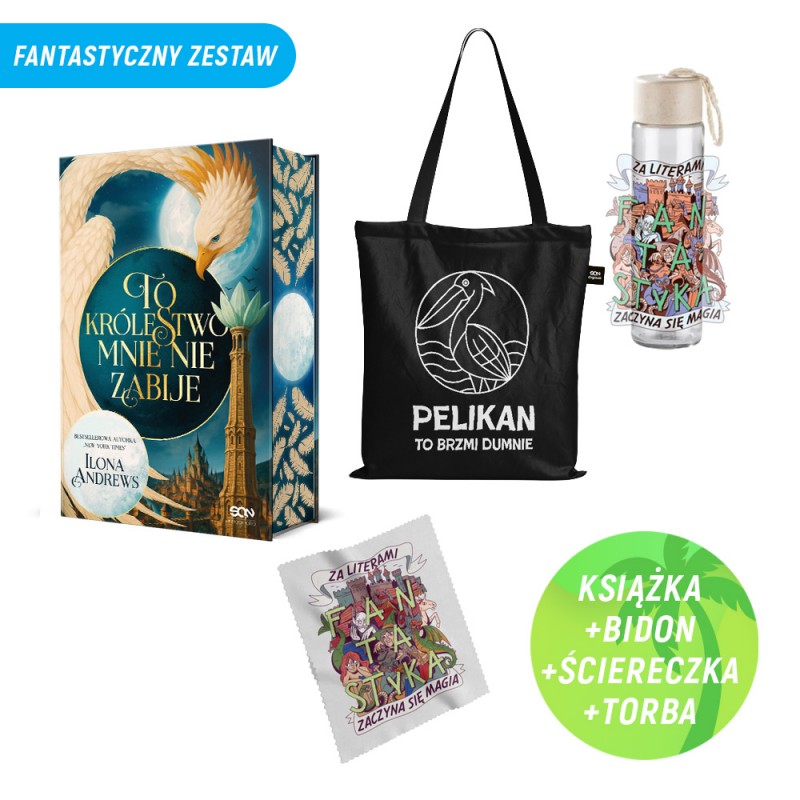 To królestwo mnie nie zabije (książka + torba Pelikan + szklany bidon + ściereczka + zakładka gratis)