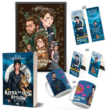 Pakiet: Afera na tuzin rysiów (książka + plakat + kubek + zakładka magnetyczna + zakładka gratis)