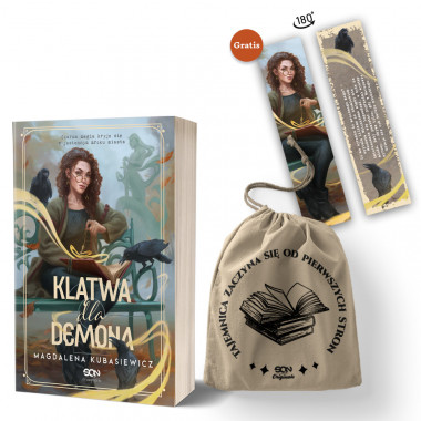 Pakiet SQN Originals: Bawełniana sakiewka na książkę / czytnik + Klątwa dla demona (książka + sakiewka + zakładka)