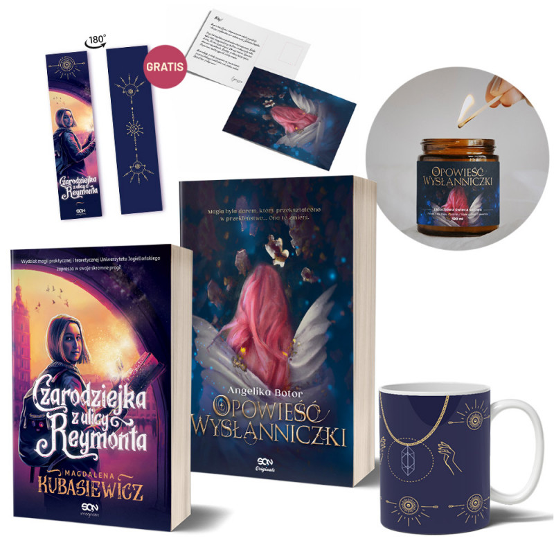 Bookbox: Opowieść Wysłanniczki + Czarodziejka z ulicy Reymonta (2x książka + świeca sojowa 120 ml + pocztówka + zakładka) Bookbox: Opowieść Wysłanniczki + Czarodziejka z ulicy Reymonta (2x książka + świeca sojowa 120 ml + pocztówka + zakładka)