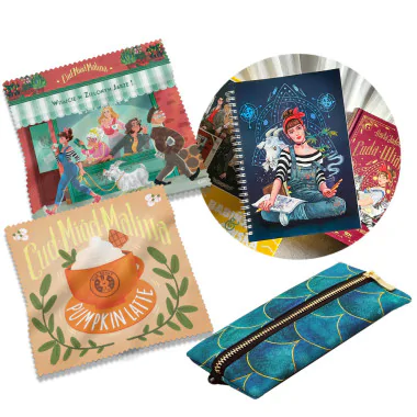 Pakiet: Ściereczka Malina ZIelony Jar + Ściereczka Star Bunny + Piórnik łuski smoka + Notes Malina (4 x gadżet)